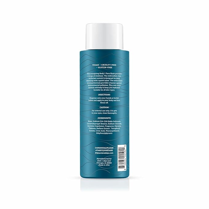 Oars + Alps Body Wash for Men, Mens Body Wash with Vitamin E and Antioxidants, Moisturizing, Hydrating, Paraben & Sulfate Free Cleanser, Fresh Ocean Splash, 1pk