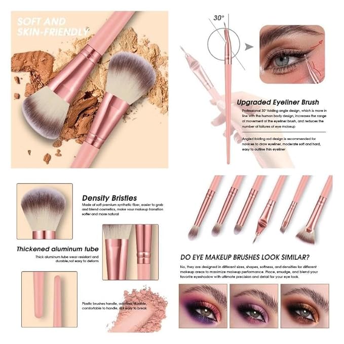 Pink Makeup Brushes Set Professional 56Pcs with Case Premium Synthetic for Foundation Concealer Blush Eyeshadow Powder Contour Makeup Brush Kit Face Eye Make up Brushes & Tools