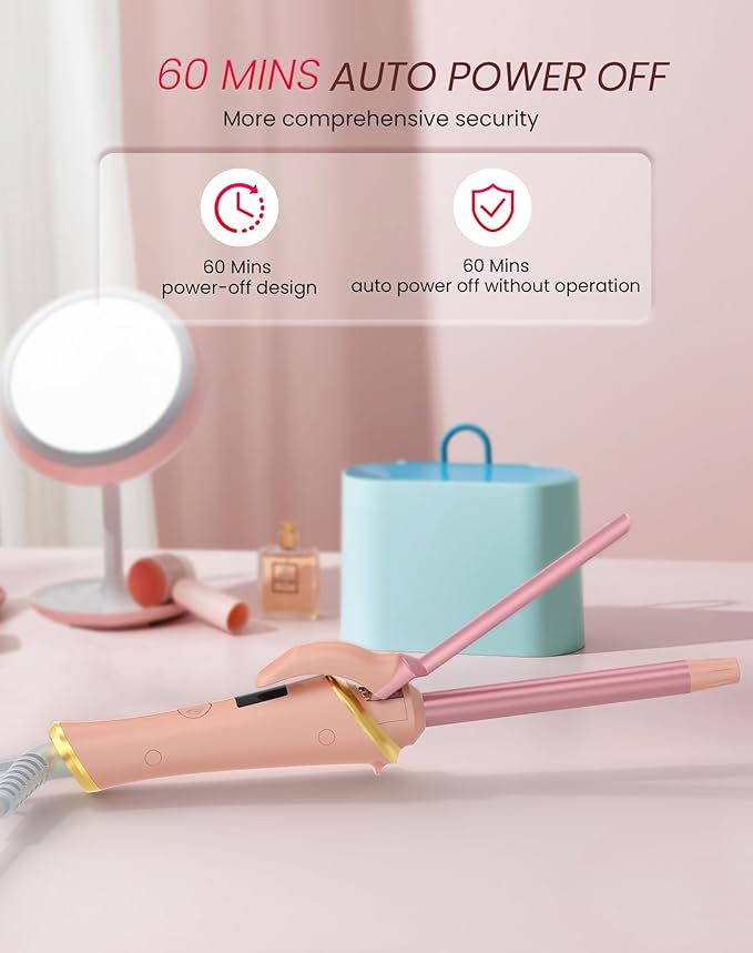 Ukliss Mini Curling Iron for Short Hair, Creates Perfect Tight Ringlets & Bangs, Fast Heat 30s, 5 Temp Settings, Dual Voltage, Auto Shut-Off & Anti-Scald Tip, Travel Friendly (Pink, 1/2 Inch)