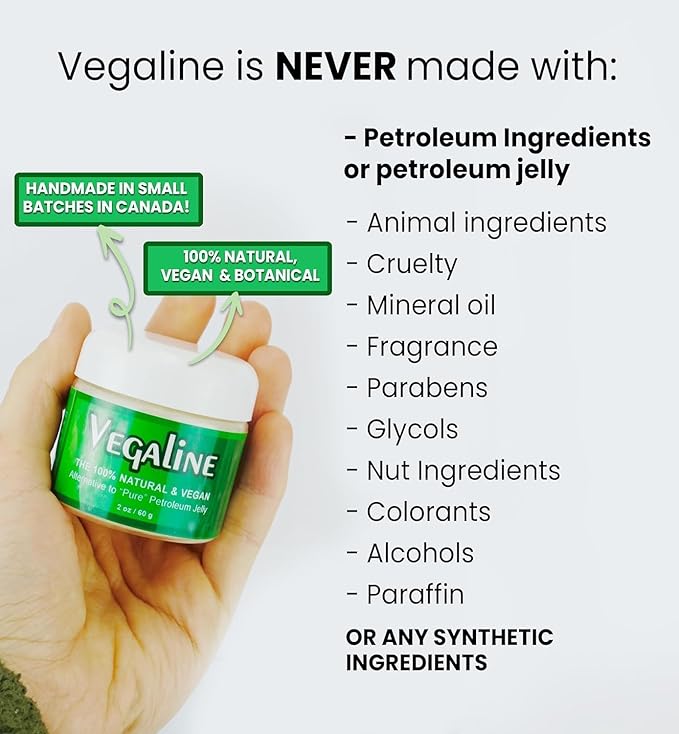 Vegaline - 100% Natural, Vegan & Hypoallergenic Alternative to Petroleum Jelly - Unpetroleum - Lips, Hands, Baby, Makeup Remover and More (2 Ounce)