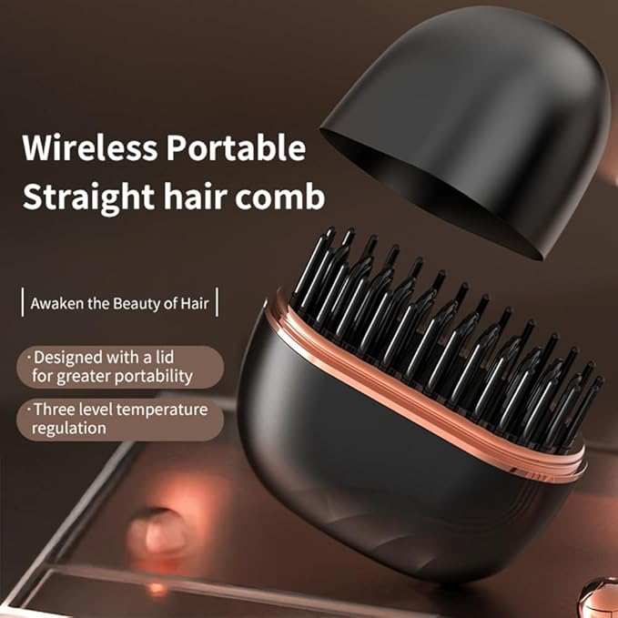 Sevoure Capsule Hair Straightener & Styler, Mini Cordless Hair Straightener Comb Portable Heat Hair Brush for Travel USB Rechargeable Hair Straightener Brush Straight Hair Dual-Use (Black)