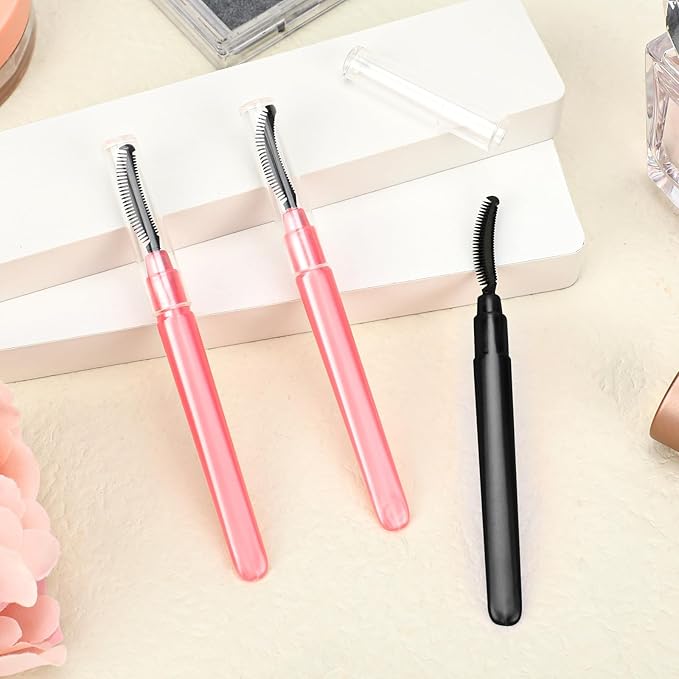 4 Pcs Silicone Eyelash Separator Tool Lash Wand Brush Eyebrow Spoolie Brush Eyelashes Definer with Lid Lash Separating Comb (Pink, Black)