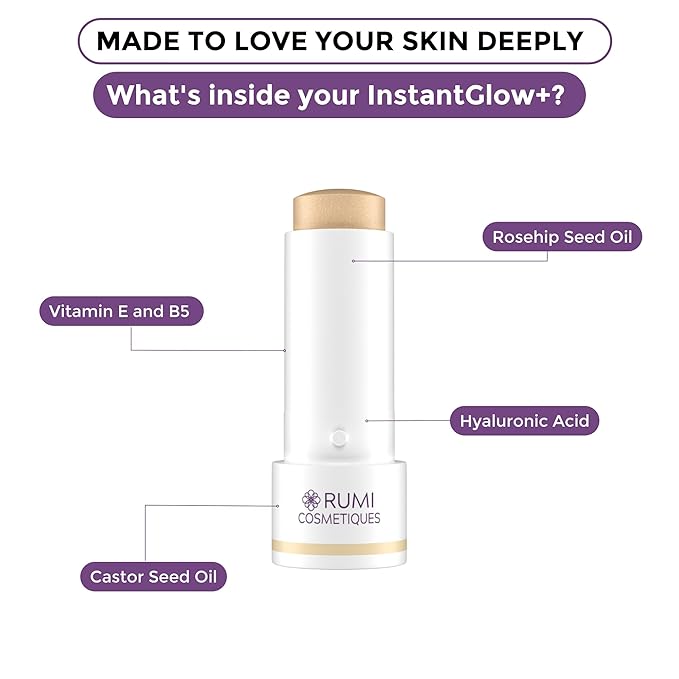 InstantGlow+ Multipurpose 4-in-1 Highlighter Stick For Older Women - Radiant Glow & Nourishing Formula - For Face, Shoulders, Decolletage - For Sensitive Eyes (Vanilla, Regular)