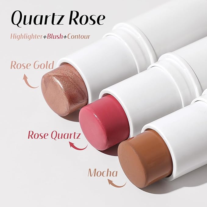 KIMUSE Multi Stick Trio Face Makeup, Cream Blush Stick for Cheeks & Lips, Contour Stick & Highlighter Makeup Sticks for All Skin