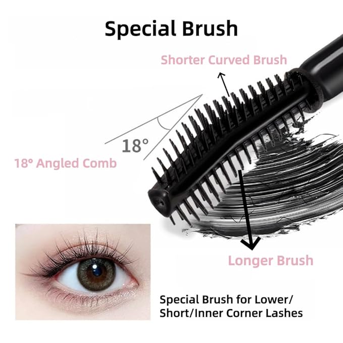 Mascara in Black, Waterproof Mascara with Special Brush for Sparse/Short Eyelashes, No Clumping, Easy to Apply, Natural, Long-Lasting