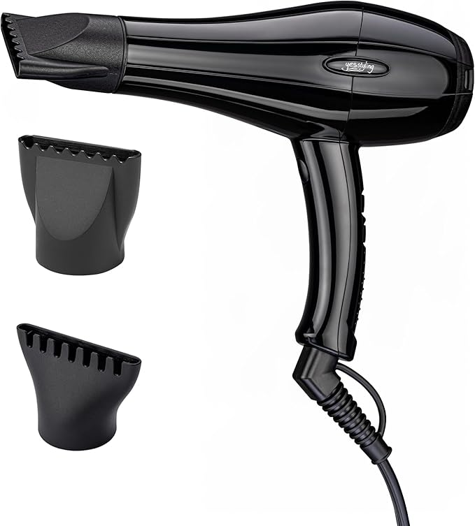 Professional Salon Hair Dryer, Blow Dryer Active Oxygen Negative ions Dryer with Attachments for Fast Drying for Family, Low Noise (Mirror Black, 2 Accessories)