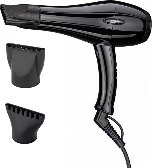 Professional Salon Hair Dryer, Blow Dryer Active Oxygen Negative ions Dryer with Attachments for Fast Drying for Family, Low Noise (Mirror Black, 2 Accessories)