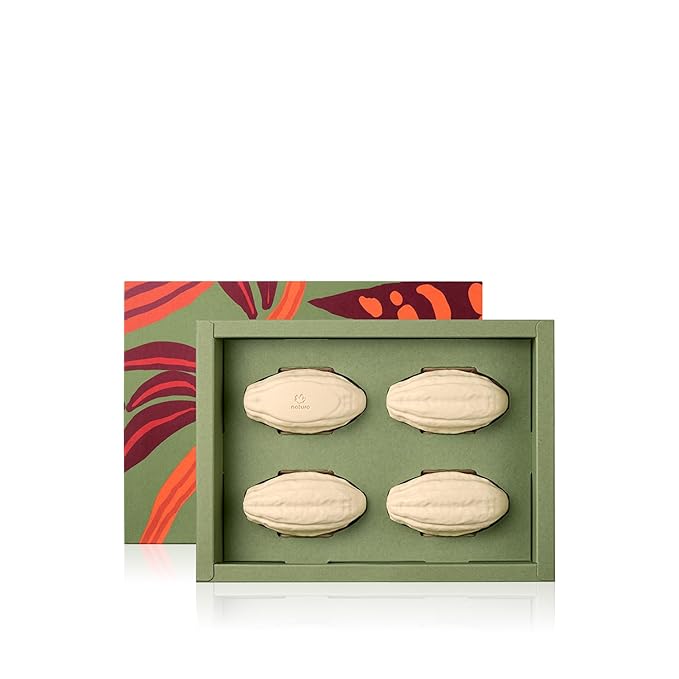 Natura - Cacau Bar Soap Set - Moisturizing Cocoa Butter Soap for Dry Skin – Rich Creamy Lather, Nourishing & Vegan Body Cleanser – Brazilian Natural Bath Soap, 4 Pack - 3.5 oz Each (100g)