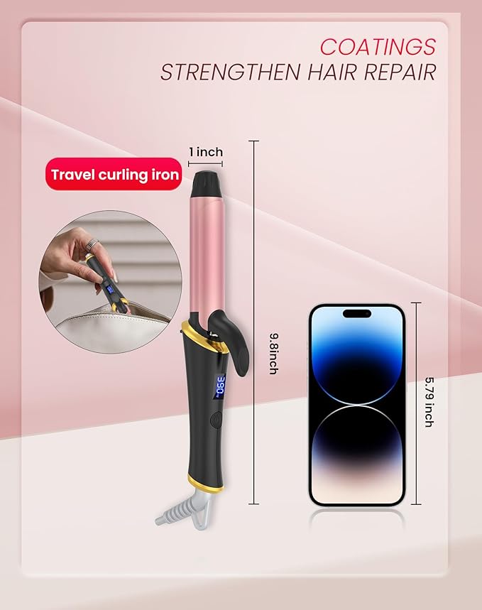 Ukliss Mini Curling Iron, Heats in 30s for Soft Waves & Curls, Dual Voltage Travel Curling Iron with 5 Temp & Anti-Scald Guard, Perfect for Short to Medium Hair,Travel Friendly (Black, 1 Inch)