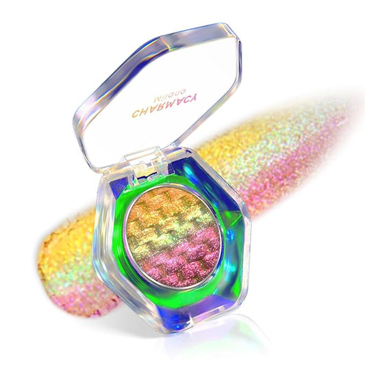 CHARMACY Chameleon Diamond Rainbow Eyeshadow, Multichrome Face Highlighter Palette, Multi-use, Long Lasting, High Pigment, Metallic Glitter Sparkling Eyeshadow Eyes Makeup Highlighter #01