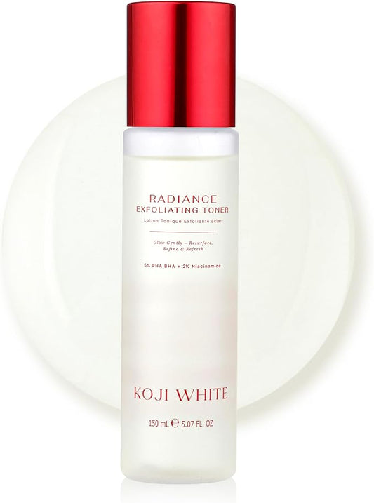 Koji White Exfoliating Toner for Face, 5% PHA BHA Toner | 2% Niacinamide, Kojic Acid & Hyaluronic Acid | Hydrating & Soothing Facial Toner | Unscented for Sensitive Skin, Vegan Skincare, 5.07 Fl Oz