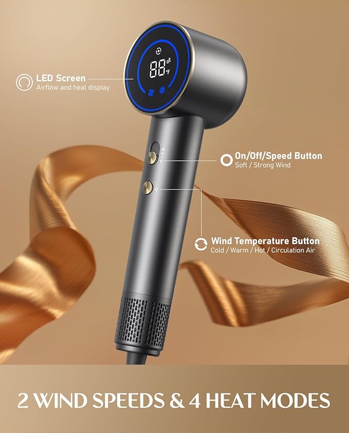 Fanttik Solo 80% Faster Drying with 110,000 RPM Brushless Motor Blow Dryer, 56dB Low-Noise, 0.74lb Ultra-Light Blow Dryer, Ionic Tech for Travel, Home, Salon, SonicDry H10 APEX - Gray