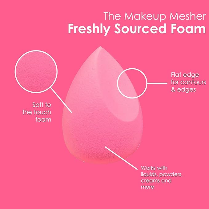 The Makeup Mesher- 2 Piece Makeup Blender Cruelty & Latex-Free, Streak-Free Highly Dense Large and Mini Travel Beauty Sponge from GK (1, Hot Pink)