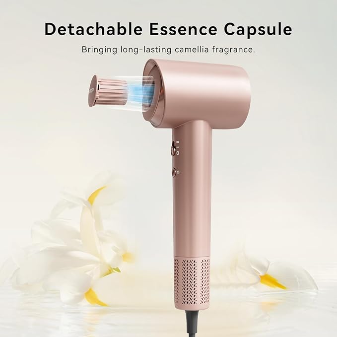 Hair Dryer, 130000RPM High-Speed Brushless Motor Blow Dryer for Fast Drying, 400 Million Negative Ions Hair Dryers for Women, Hair Blow Dryer with Nozzle & Fragrance Essence Capsule (Champagne Pink)