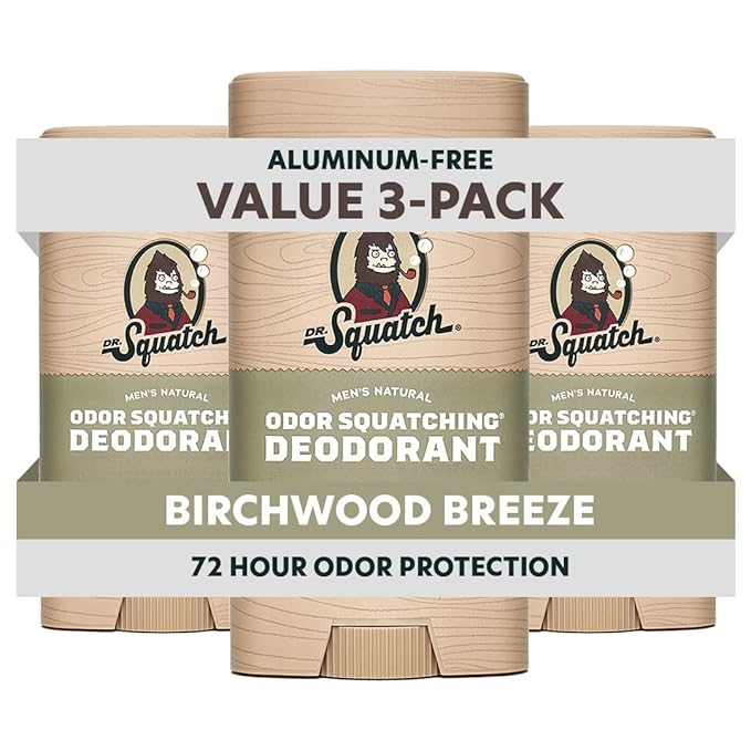 Dr. Squatch Natural Deodorant for Men - Odor-Squatching Aluminum Free - Birchwood Breeze (2.65 oz, 3-Pack)