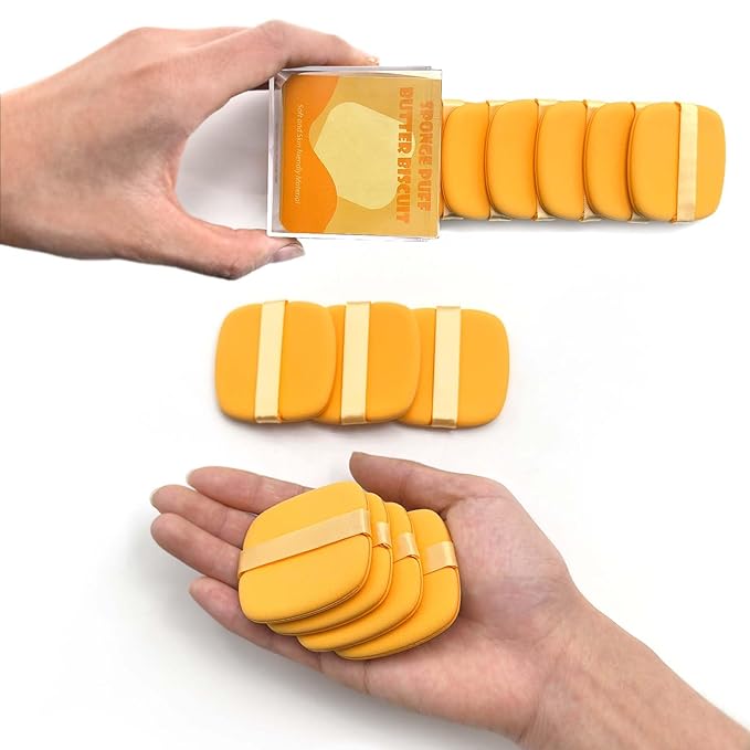 7-Piece Yellow Square Makeup Puff Set with Storage Box - Soft, Reusable & Portable for Liquid Foundation, Concealer & More