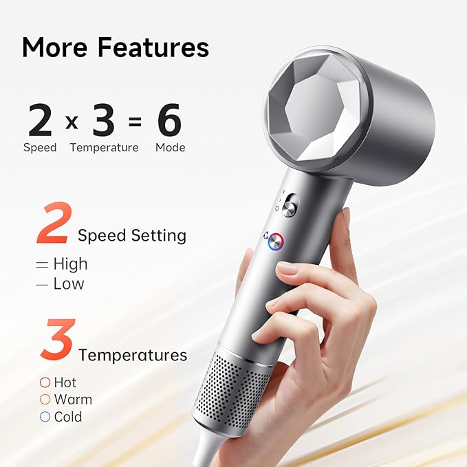 VTT Hair Dryer, 130000 RPM High Speed Blow Dryer for Fast Drying, Low Noise, Lightweight Design for Home & Travel Use, Perfect for Men, Women, and Professionals