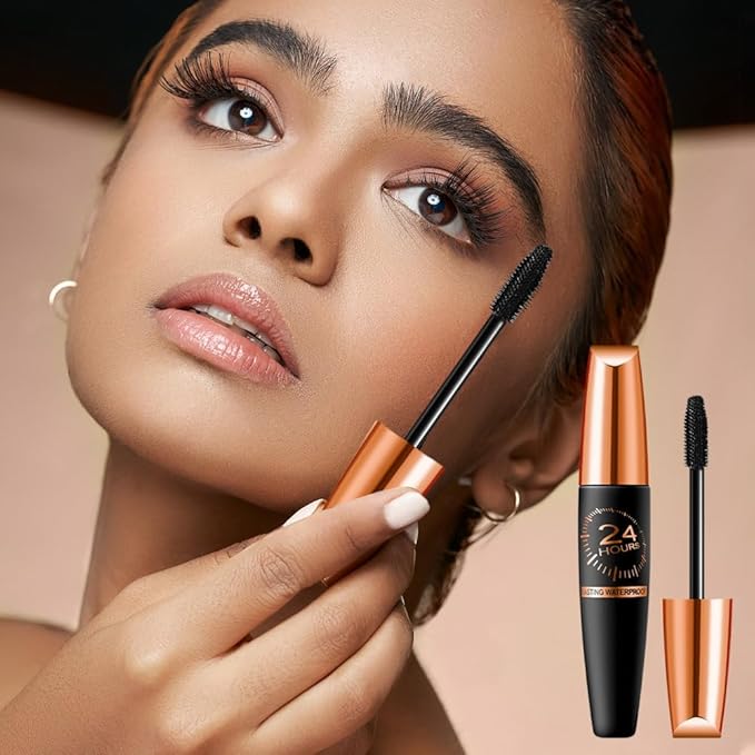 Waterproof Silk Fibre Thick Lengthening Mascara, 4D Silk Fiber Lash Mascara for Older Women, Long Lasting Smudge-Proof Curling Black Eyelashes Mascaras Volume and Length Natural All Day Full (Black*1)