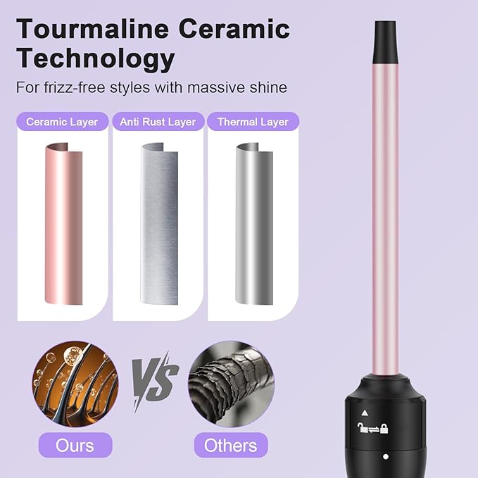 3 in 1 Curling Wand Set, Curling Iron Set with 3 Interchangable Ceramic Curling Wands (0.5”-1.25”), Fast Heating Up Hair Curler, Dual Voltage Wand Curling Iron