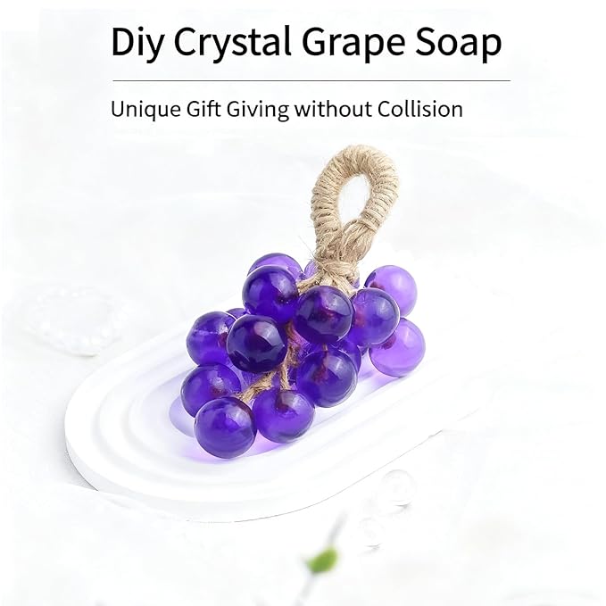 Personalized Original Handmade Crystal Grape Soap, Grape Soap DIY Kit on a Rope, Realistic Grapes Bunch Soaps Fragrance Cleaning for Bath & Gifts (1, Red(Rose Flavor))