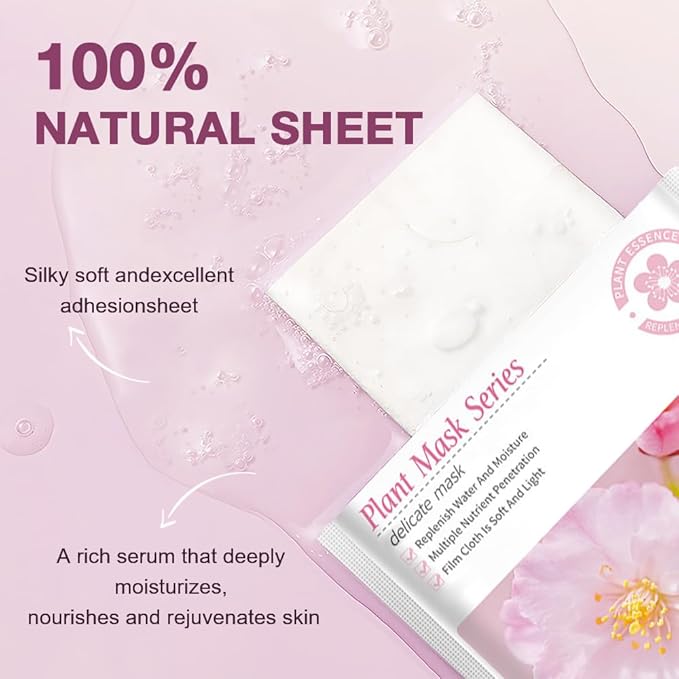 8 Pack Cherry Blossom Face Mask,Pink Face Masks Spa Day kit Supplies for Teens Girls Women,Sheet Facial Mask Skincare for Kids Gifts Set,Hydrate Nourish Soothe for All Skin Types,Spa Party Favors