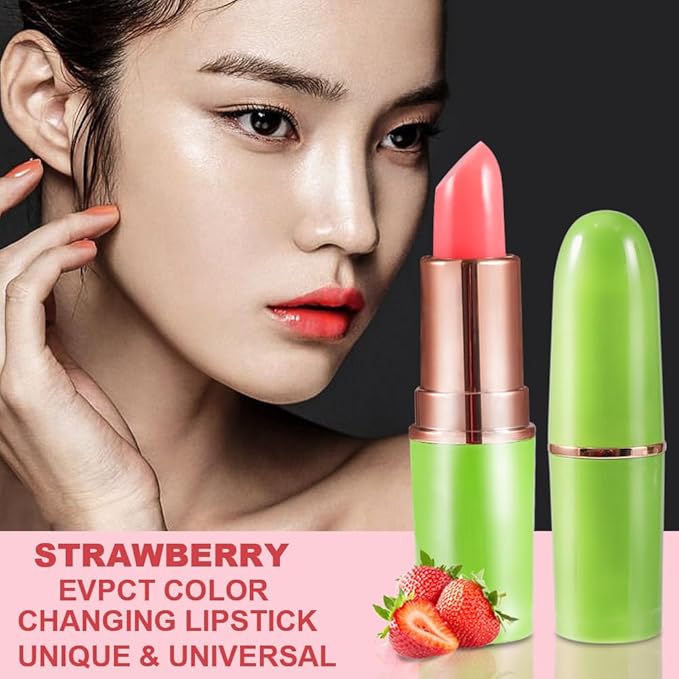 BINGBRUSH Aloe vera Color Changing Lipstick,Moisturizer Long Lasting Lip Care Magic Lip Gloss,Makeup Lipstick Set (1pc 02#Strawberry, A-1pc)