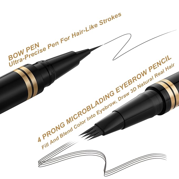 Eyebrow Pen,2-in-1 Waterproof Eyebrow Pencil with 4 Tip Microblading Brow Pen and Ultra-Precise Brow Pencil,with Dual-ended Eyebrow Brush,Eyebrow Makeup for Natural Looking - Dark Grey