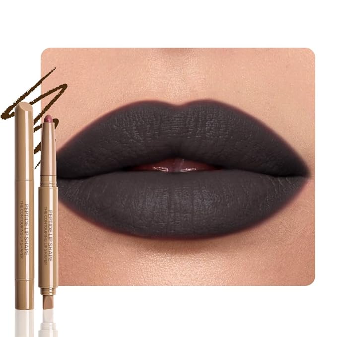 Plump Matte Crayon Lip Liner Pencil, Deep Black Lip Liners Lipstick, Long-Lasting Waterproof Creamy Formula, With Silicone Smudger for Define Contours & Sculpting Lip, 0.75g/0.026oz