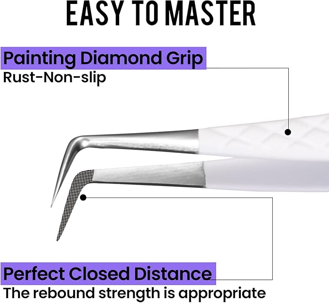Fiber Tip Lash Tweezers For Eyelash Extension 4 Pcs Tweezers Professional Artist Tech Work Kit Tools,Best Volume Eyelash Extensions Precision 90 45 Degree(White Silver)