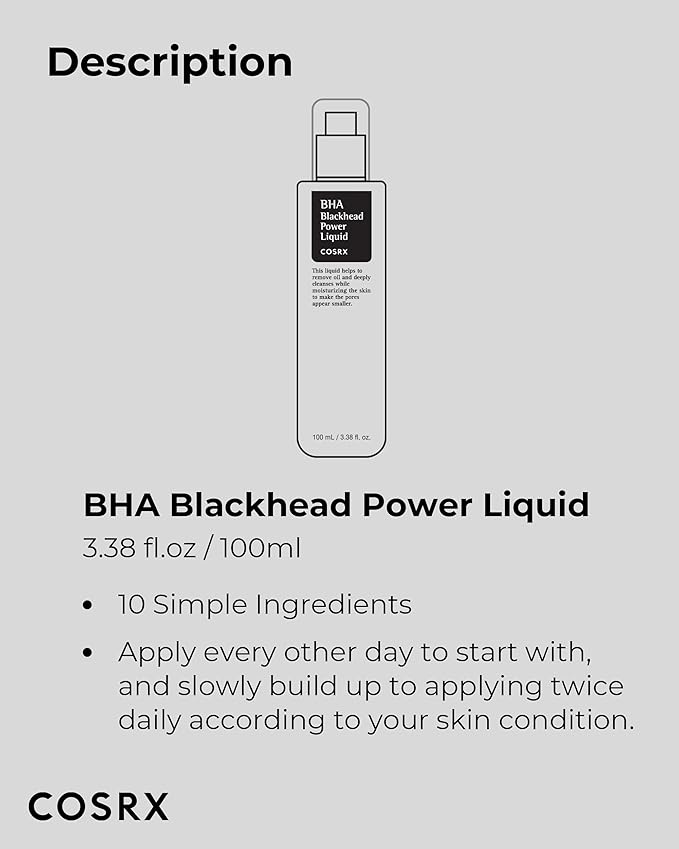 COSRX Niacinamide 2% + BHA 4% Blackhead Exfoliant Toner 3.38 fl.oz / 100ml, Korean Toner, Blackhead Remover, Pore Minimizer for Enlarged Pores, for All Skin Types, Korean Skin Care, Stocking Stuffers