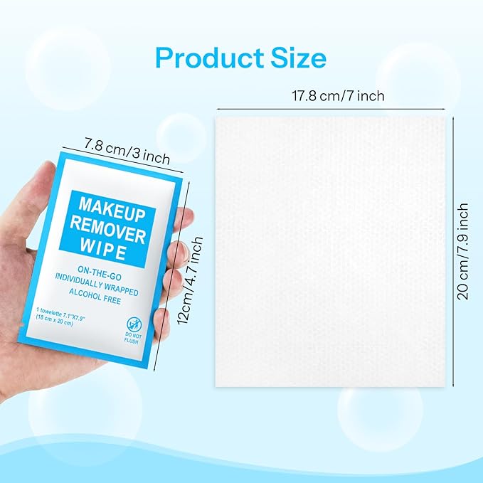 Makeup Remover Wipes Individually Wrapped Pack of 30,Avocado Scent 7x7.9 inch Blue Travel Size Facial Cleansing Wipes Towelette for Face Cleansing,Skin Care,Hotel,Camping,Gym,Office