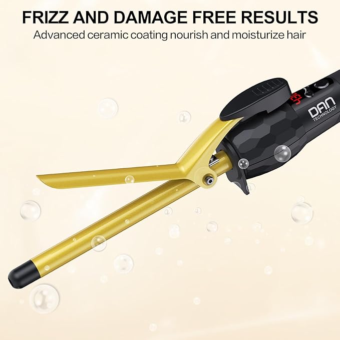 DAN Technology 3/8 Inch Tiny Curling Wand for Tight Spiral Curls, Tourmaline Ceramic Small Barrel Hair Curler with LCD Display (180°F–430°F), Fast Heating, Dual Voltage, Auto Shut-Off, Black & Gold