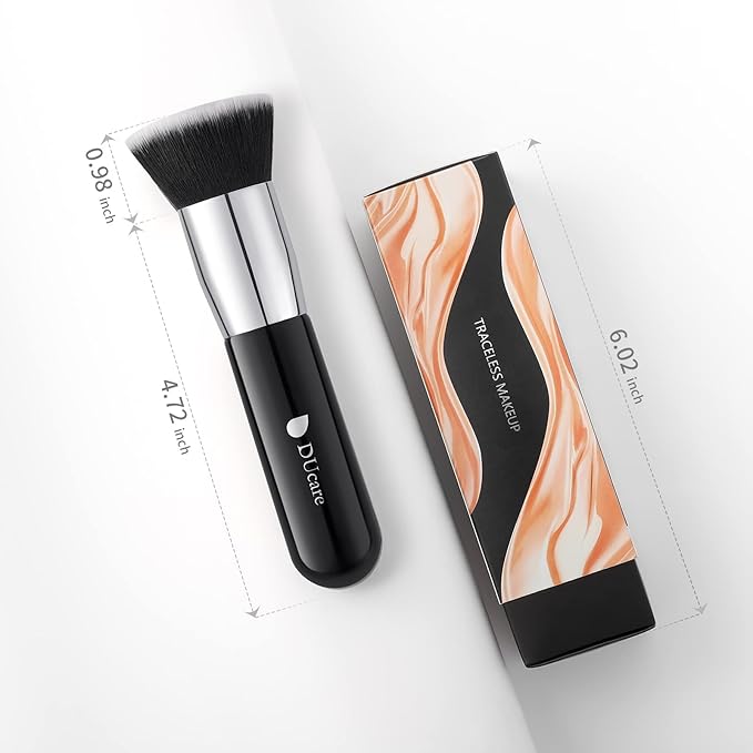 DUcare Kabuki Foundation Brush for Liquid Makeup Flat Top Professional Stick Buffing Blending Mineral Powder Large Face Makeup Brush, Black