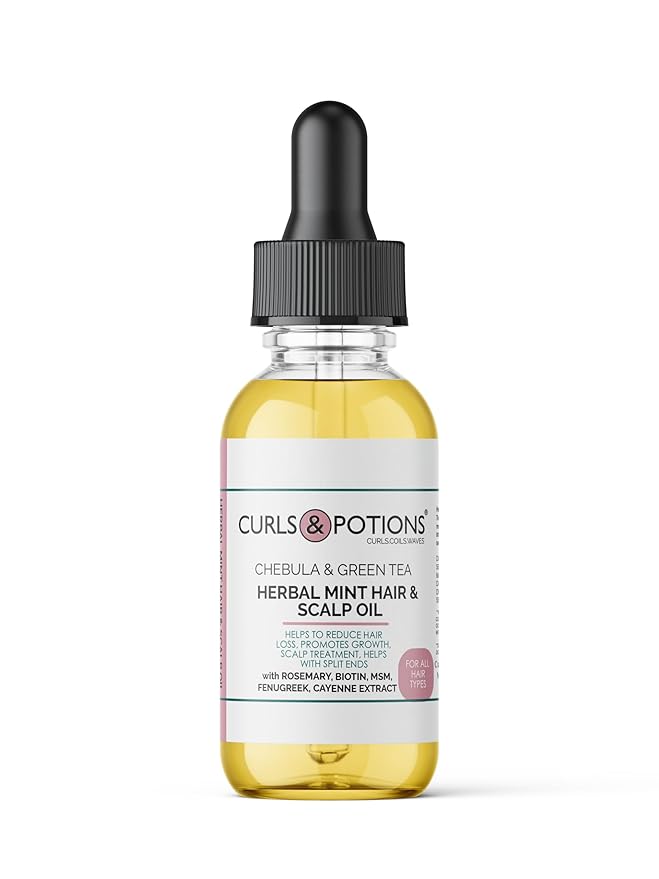 Curls & Potions Herbal Mint Hair & Scalp Oil with Chebula & Green Tea with Biotin, MSM, Hair Growth Oil