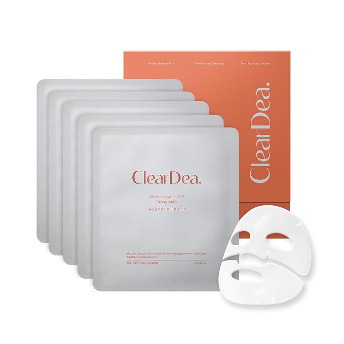 Mucin Collagen Peptide Hydrogel Mask (Plant Mucin & 7-Collagen Complex) – Hydrating & Firming Facial Sheet, 5 Pack – Korean Skincare Glow Essentials
