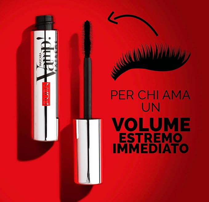 PUPA Milano Vamp! Extreme Mascara - For Voluminous And Dramatic Eyelashes Lengthening Defining Formula Adds Impact Boost Your Eye Allure With Long, Thick Lashes 010 Extra Black 0.4 Oz, I0111752
