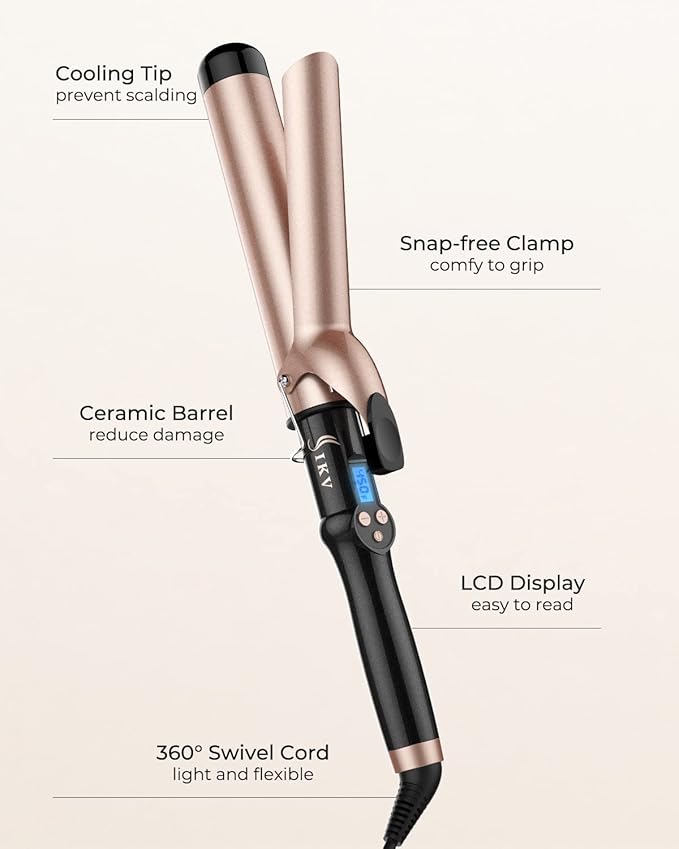 1 1/2 inch Extra Long Barrel Curling Iron, 1.5 Inch Large Barrel for Long Hair Ceramic Tourmaline