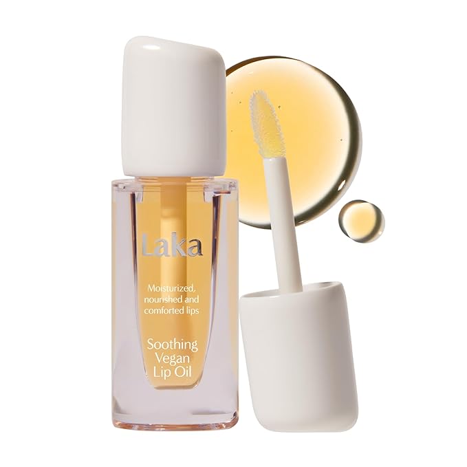 Laka Soothing Vegan Lip Oil 4.5g/0.15oz., Nourishing Formula with Jojoba Seed Oil for Healthy Lips, Gender-Neutral, Vegan, K-Beauty (#Nourishing Yellow)