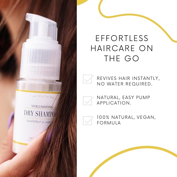 Yellow Bird All Natural Dry Shampoo Powder - Aerosol Free, Talc Free, Volumizing Powder Spray for Light & Dark Hair.