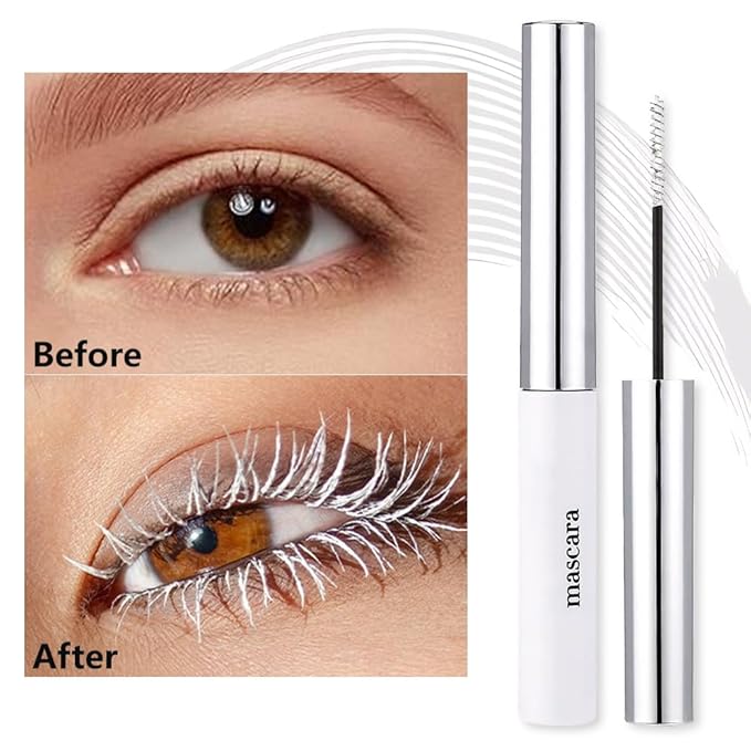 BINGBRUSH White Mascara for Eyelashes, Voluminous Colorful Mascara, Pink Purple Blue Green Red-Lengthening, Defining, Curling, Multiplying Formula (#01-White, 1 Count (Pack of 1))
