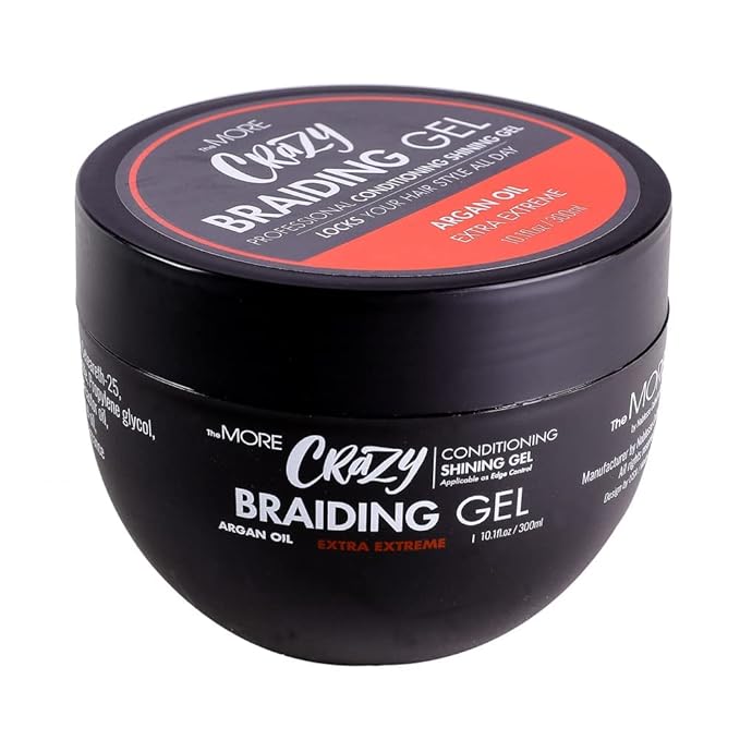 The MORE Crazy Conditioning Shining Braiding Gel, Extra Extreme Hold for All Hair Types, 10.1 Fl Oz, Clear Styling Gel, Nourishes Scalp, Hair Growth, Enriched with Argan Oil