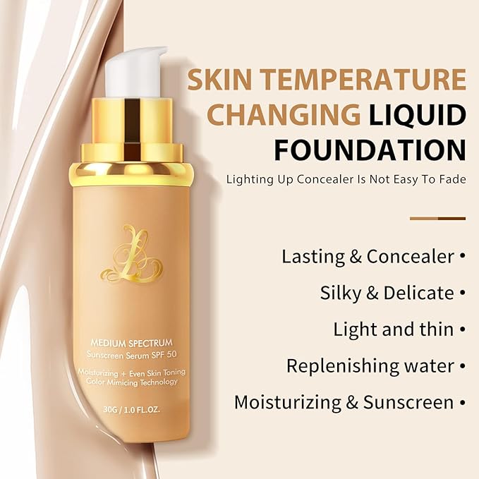 4-in-1 Color Changing Liquid Foundation Complexion Perfector – Long-Lasting CC Cream Foundation - Waterproof & Transfer-Resistant Skin Tint (Natural, 1.0 Fl Oz)