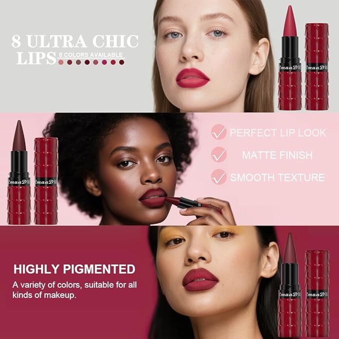 3 Colors Gradient Lip Liner Set, Long Lasting Matte Finish Lipstick Combo for Shaping & Sculpting Lips, Retractable Highly-Pigment Smooth Defined Cream Lip Pencil Kit for Women (#1,#3,#8)