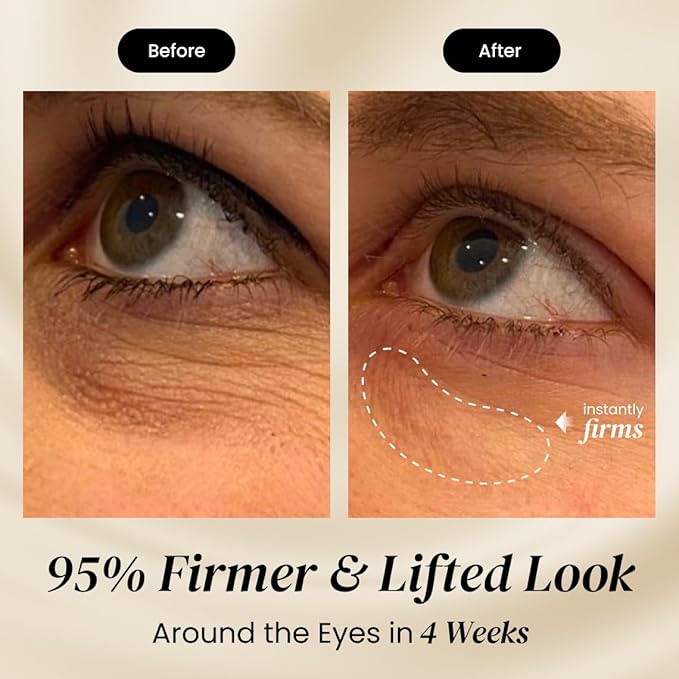 Korean Firming Eye Cream - Instant Lift and Tightening Treatment - Arginine/Lysine Peptides + Ceramide - Reduces Fine Lines, Wrinkles, Under-Eye Bags - Lightweight, Works Under Makeup - 15ml