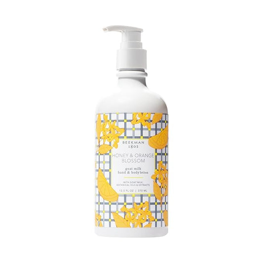 Beekman 1802 Goat Milk Body Lotion, Honey & Orange Blossom - Scented - 12.5 oz - Moisturizing with Shea Butter - for Sensitive Skin - Cruelty Free - Packaging May Vary - Pump Included, Ready for Use