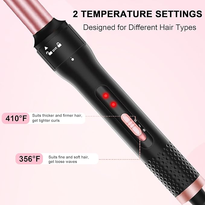 Curling Iron 1 Inch, Professional Long Barrel Hair Curling Wand with 2 Heat Settings, Ceramic Coating Barrel Curler Wand for All Hair Types, Include Heat Protective Glove & 2 Clips