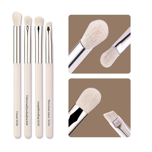 4pc Eyeshadow Brush Set - Pro Blending, Precision Bristles, Skin-Friendly Makeup Brushes Kit for Flawless Eye Looks(Large/Detail/Crease/Eyeliner Brush)