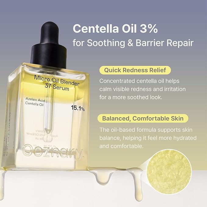 Azelaic Micro Oil Blender 37 Serum with 12% Azelaic Acid, 3% Centella Oil & Kojic Acid for Redness and Troubled Sensitive skinㅣA low-irritant & Soothing Korean Skincare – 1.01 fl oz / 30ml