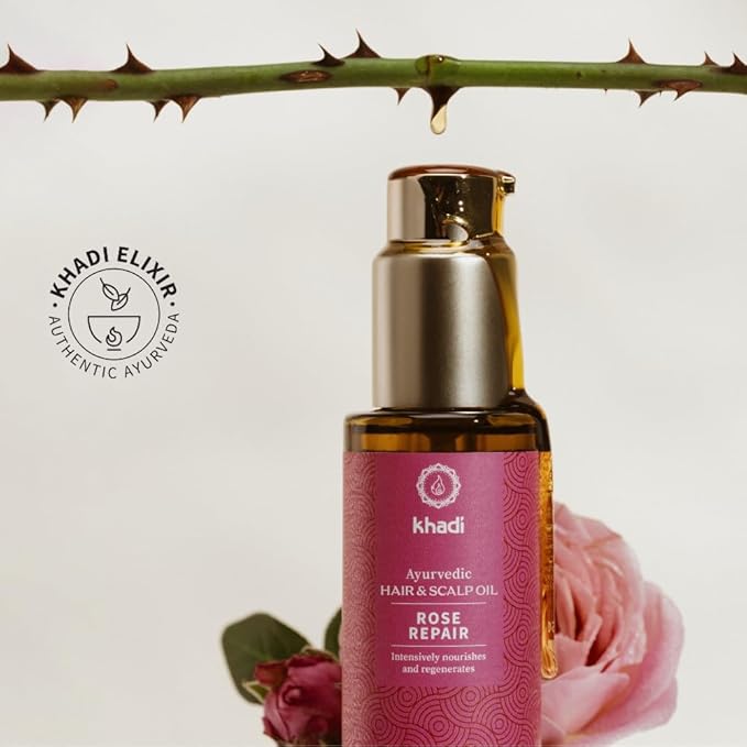 KHADI ROSE REPAIR Hair Oil - Regeneration for structurally damaged, dry hair & split ends - 100% natural, plant-based, vegan & silicone-free - 1.69 fl oz