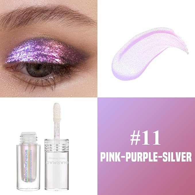 CHARMACY Liquid Duochrome Eyeshadow, Multi-Dimensional Eye Looks, Long Lasting Glitter Eye Shadow Sets Metallic Pigments, Quick Drying, Sparkling Shiny Eye Makeup for Beginners, 1.6g (#11)